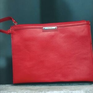 Nine West Red Leather Wristlet Clutch with Logo Plate